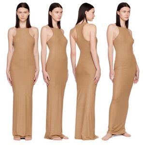 SKIMS camel foil halter maxi NWT size XSMALL
